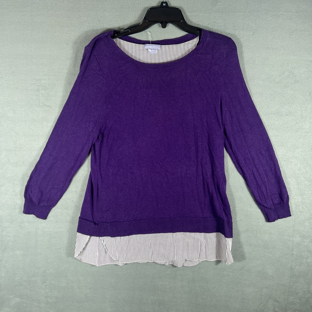 Laura Scott Women's Purple Striped Layered Pullover Sweater Top Size M